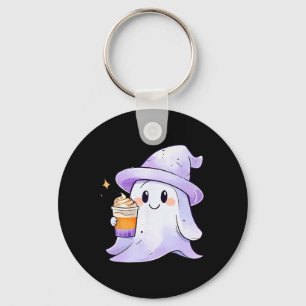 Cute Ghost Drinking Coffee Couple Halloween Coffee Keychain