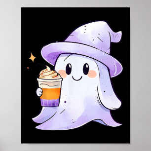 Cute Ghost Drinking Coffee Couple Halloween Coffee Poster