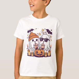 Cute Ghost Drinking Coffee Funny Halloween Costume T-Shirt