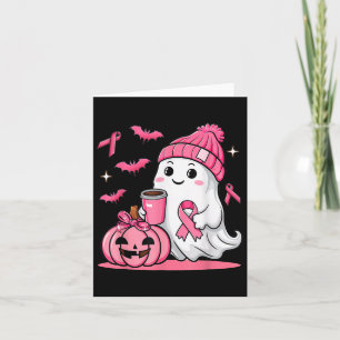 Cute Ghost Drinking Coffee Halloween Breast Cancer Card