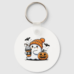 Cute Ghost Drinking Coffee Halloween Coffee Lovers Keychain