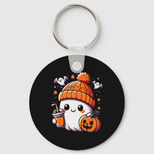 Cute Ghost Drinking Coffee Halloween Coffee Womens Keychain
