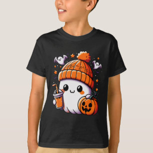 Cute Ghost Drinking Coffee Halloween Coffee Womens T-Shirt
