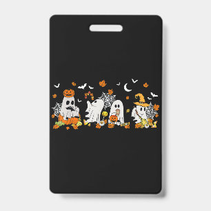 Cute Ghost Drinking Coffee Halloween Fall Ghost Bo Badge