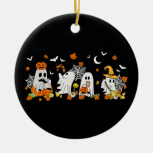 Cute Ghost Drinking Coffee Halloween Fall Ghost Bo Ceramic Ornament