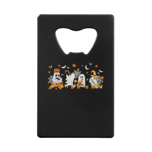 Cute Ghost Drinking Coffee Halloween Fall Ghost Bo Credit Card Bottle Opener