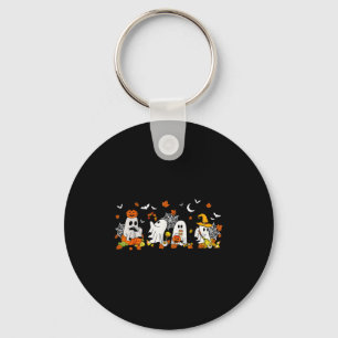 Cute Ghost Drinking Coffee Halloween Fall Ghost Bo Keychain