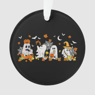 Cute Ghost Drinking Coffee Halloween Fall Ghost Bo Ornament