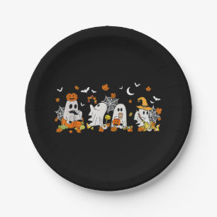 Cute Ghost Drinking Coffee Halloween Fall Ghost Bo Paper Plate