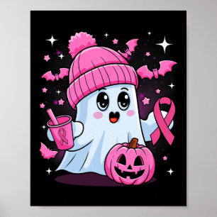 Cute Ghost Drinking Coffee Halloween Ghost Breast Poster