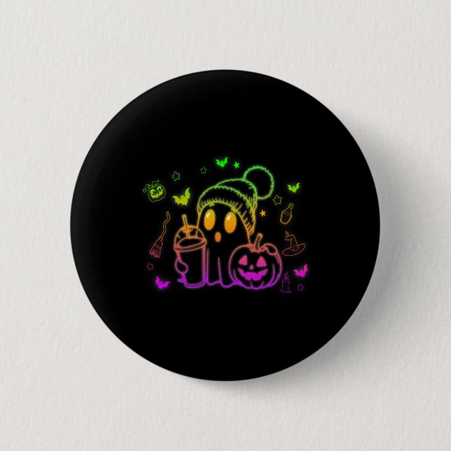 Cute Ghost Drinking Coffee Halloween Ghost Coffee  2 Inch Round Button (Front)