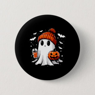 Cute Ghost Drinking Coffee Halloween Ghost Coffee 2 Inch Round Button