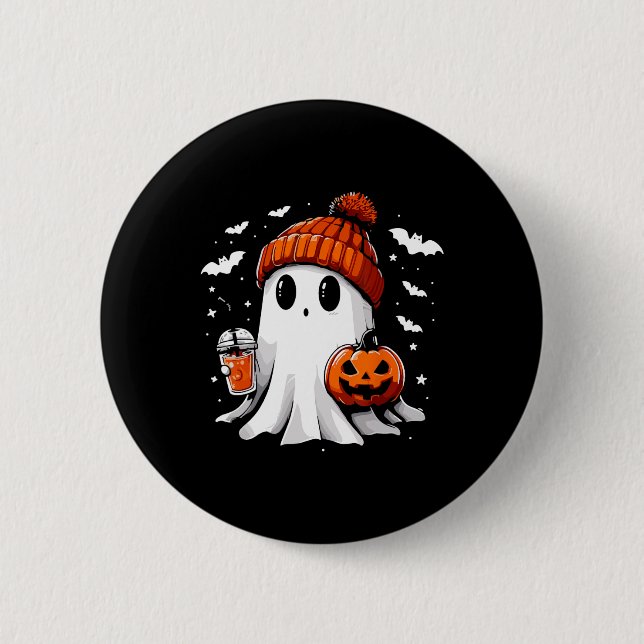 Cute Ghost Drinking Coffee Halloween Ghost Coffee  2 Inch Round Button (Front)