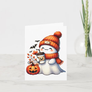 Cute Ghost Drinking Coffee Halloween Ghost Coffee  Card