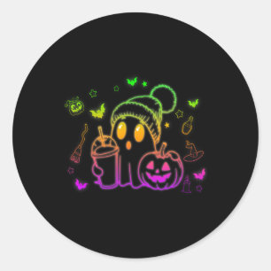 Cute Ghost Drinking Coffee Halloween Ghost Coffee  Classic Round Sticker