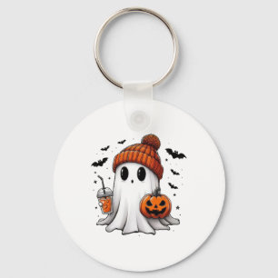Cute Ghost Drinking Coffee Halloween Ghost Coffee Keychain