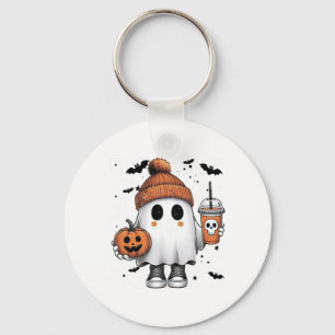 Cute Ghost Drinking Coffee Halloween Ghost Coffee Keychain