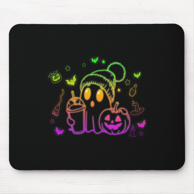 Cute Ghost Drinking Coffee Halloween Ghost Coffee  Mouse Pad (Front)