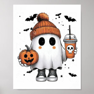 Cute Ghost Drinking Coffee Halloween Ghost Coffee  Poster