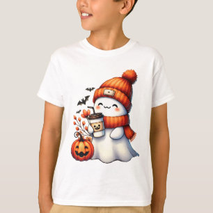 Cute Ghost Drinking Coffee Halloween Ghost Coffee T-Shirt