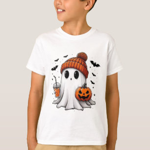 Cute Ghost Drinking Coffee Halloween Ghost Coffee T-Shirt