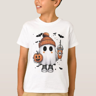 Cute Ghost Drinking Coffee Halloween Ghost Coffee T-Shirt