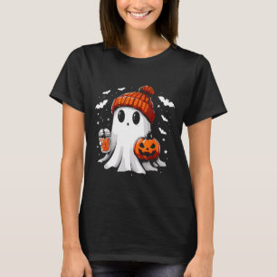 Cute Ghost Drinking Coffee Halloween Ghost Coffee T-Shirt
