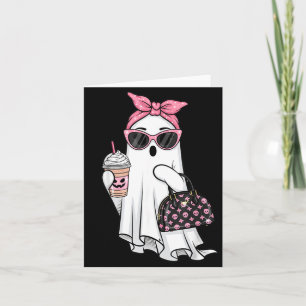Cute Ghost Drinking Coffee Halloween Ghost Ice Card