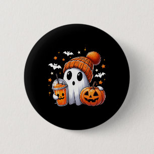 Cute Ghost Drinking Coffee Halloween Ghost Ice Cof 2 Inch Round Button