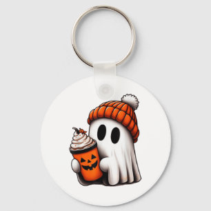 Cute Ghost Drinking Coffee Halloween Ghost Ice Cof Keychain