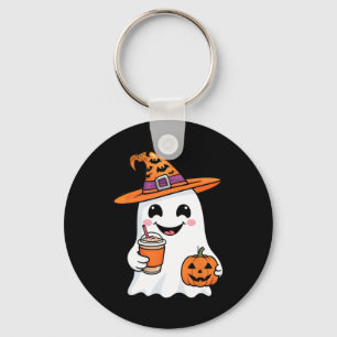 Cute Ghost Drinking Coffee Halloween Ghost Ice Cof Keychain