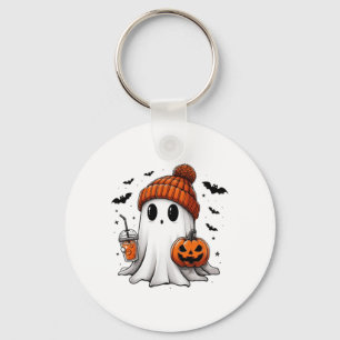 Cute Ghost Drinking Coffee Halloween Ghost Ice Cof Keychain