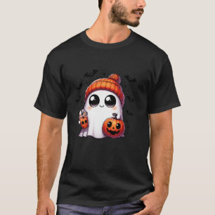 Cute Ghost Drinking Coffee Halloween Ghost Ice Cof T-Shirt