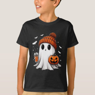 Cute Ghost Drinking Coffee Halloween Ghost Ice Cof T-Shirt