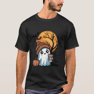 Cute Ghost Drinking Coffee Halloween Ghost Ice Cof T-Shirt