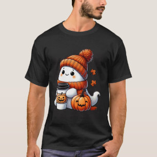 Cute Ghost Drinking Coffee Halloween Ghost Ice Cof T-Shirt