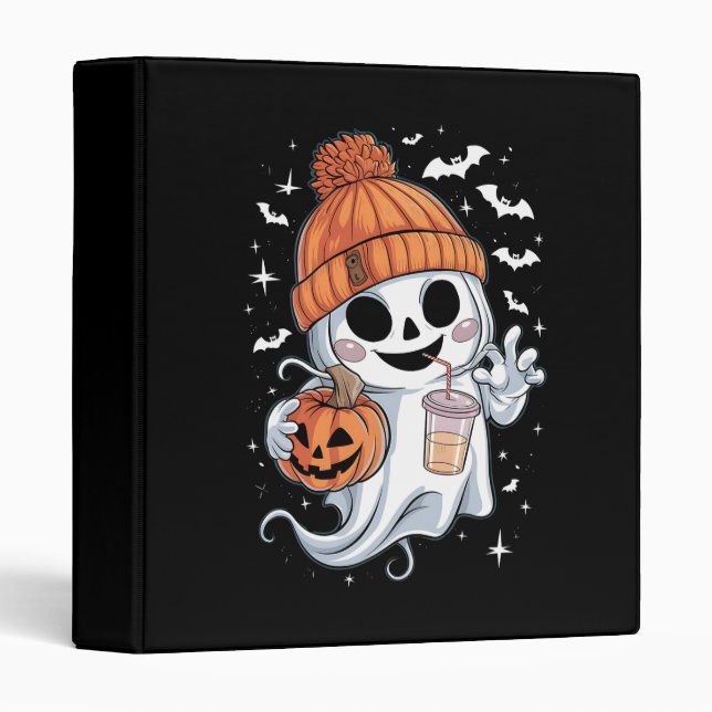Cute Ghost Drinking Coffee Halloween Iced Coffee Binder (Front/Spine)