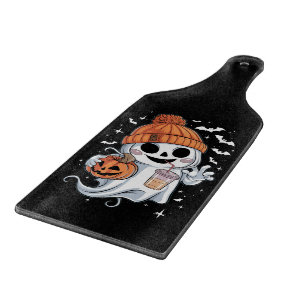 Cute Ghost Drinking Coffee Halloween Iced Coffee Cutting Board