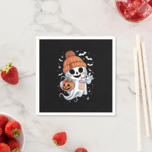 Cute Ghost Drinking Coffee Halloween Iced Coffee Napkin