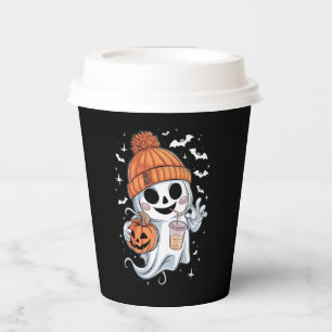 Cute Ghost Drinking Coffee Halloween Iced Coffee Paper Cups