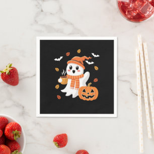 Cute Ghost Drinking Ice Coffee Halloween  Napkin