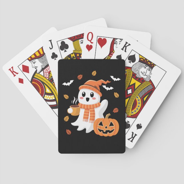 Cute Ghost Drinking Ice Coffee Halloween  Playing Cards (Back)