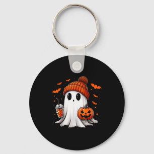 Cute Ghost Drinking Ice Coffee Halloween Pumpkin M Keychain