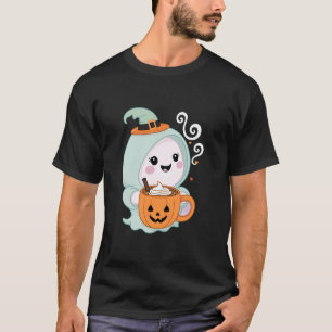 Cute Ghost Drinking Pumpkin Spice Latte Ghost Hall T-Shirt