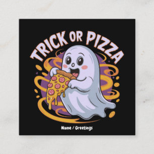Cute Ghost Eating Pizza Fun Creepy Trick or Pizza Square Business Card