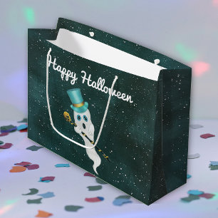 Cute Ghost Fancy Hat and Skull Cane Floating Sky Large Gift Bag