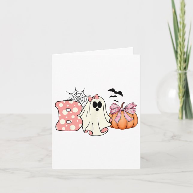 Cute Ghost Floral Boo Halloween Boy Girl Ghost Spo Card (Front)