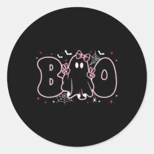 Cute Ghost Floral Boo Halloween Boy Girl Ghost Spo Classic Round Sticker
