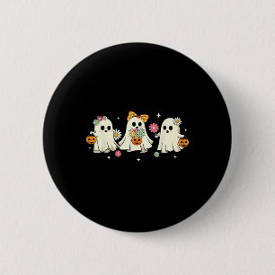 Cute Ghost Floral Groovy Vintage Halloween Spooky  2 Inch Round Button