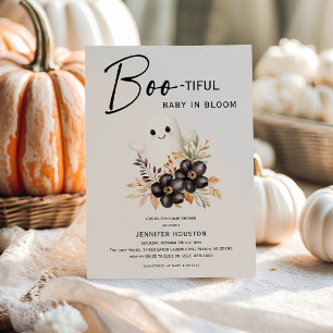 Cute Ghost & Floral Halloween Baby Shower Invitation